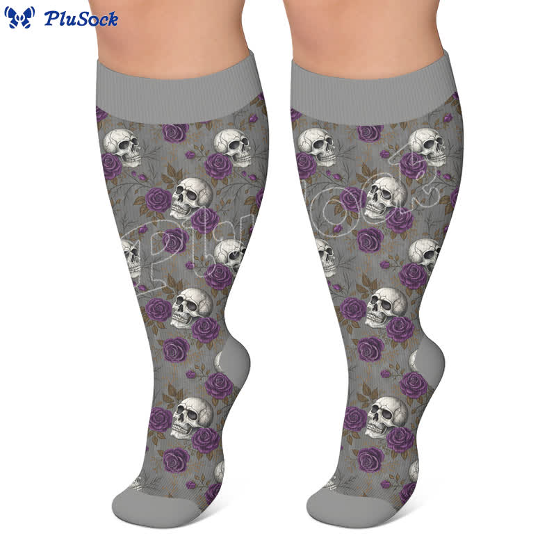 Chaussettes de compression grandes tailles à imprimé têtes de mort rétro - image 4