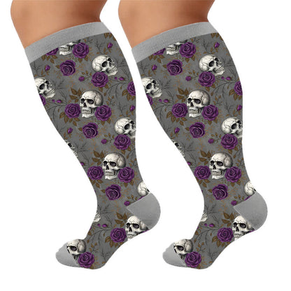 Chaussettes de compression grandes tailles à imprimé têtes de mort rétro - Gris (1 paire) - 4XL - image 7