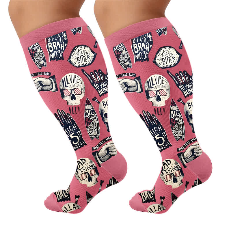Chaussettes de compression grandes tailles à imprimé têtes de mort rétro - Rouge (1 paire) - 4XL - image 6
