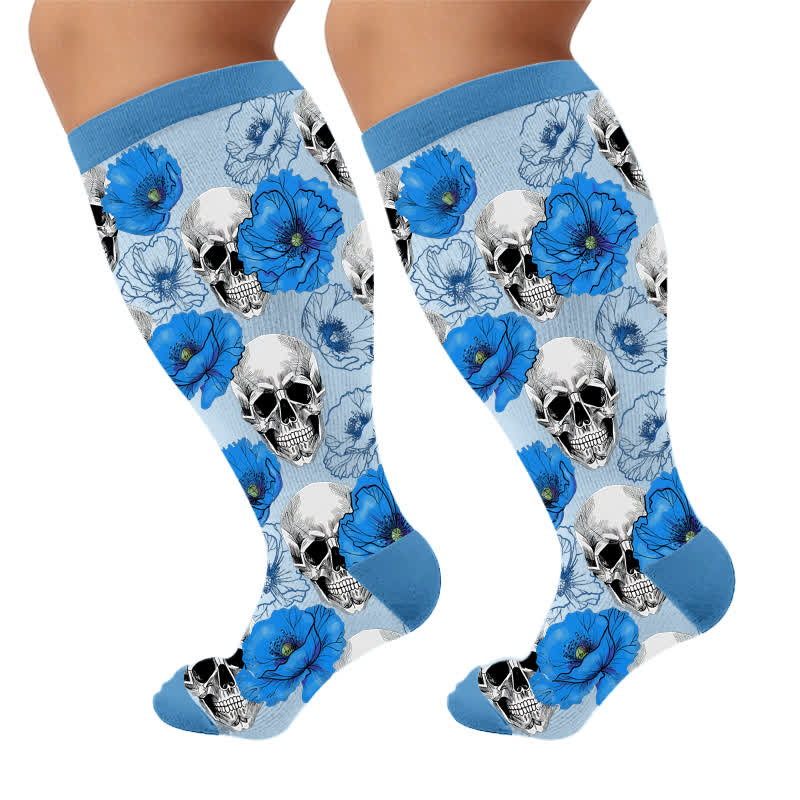 Chaussettes de compression grandes tailles à imprimé têtes de mort rétro - Bleu (1 paire) - 4XL - image 5