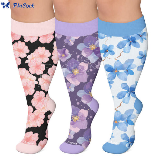 Chaussettes de compression fleuries grandes tailles - image 0