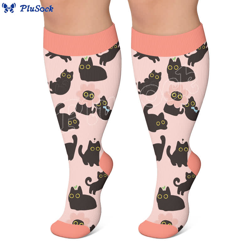 Chaussettes de compression grande taille à imprimé chat pastel - image 3