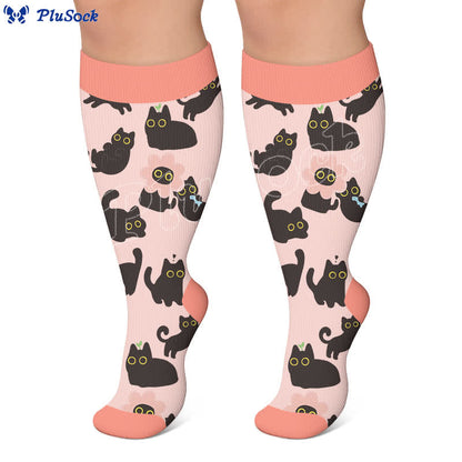 Chaussettes de compression grande taille à imprimé chat pastel - image 3
