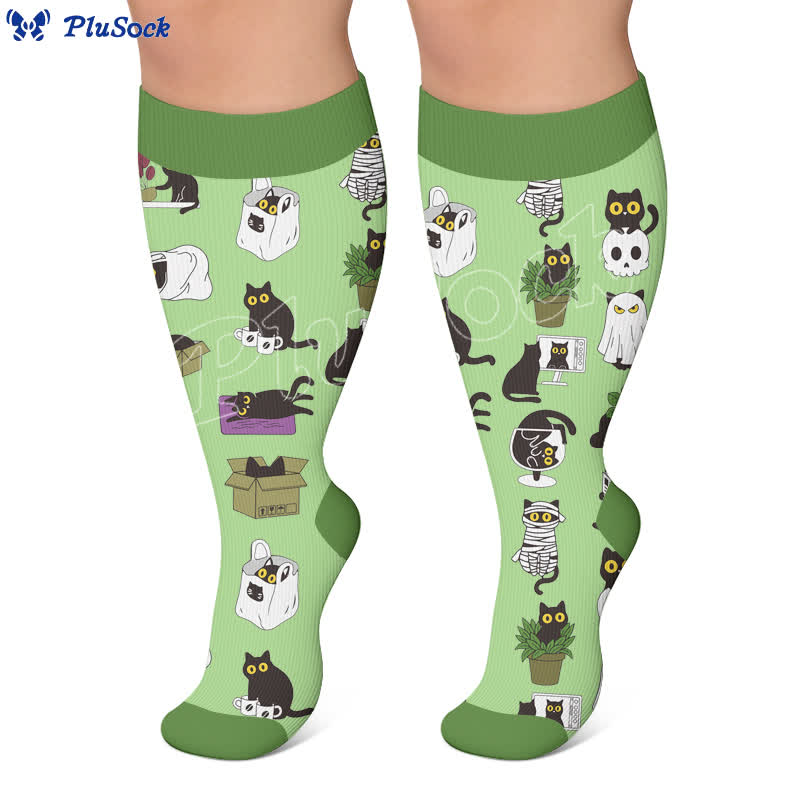 Chaussettes de compression grande taille à imprimé chat pastel - image 2