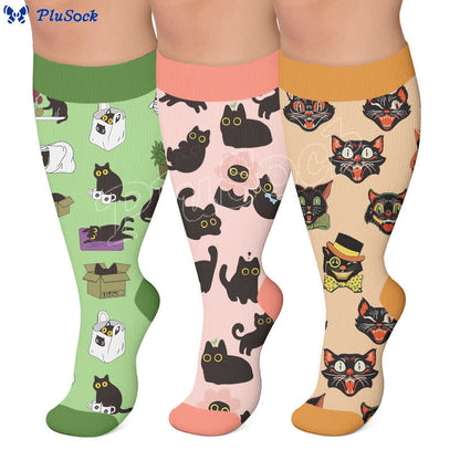 Chaussettes de compression grande taille à imprimé chat pastel - image 0