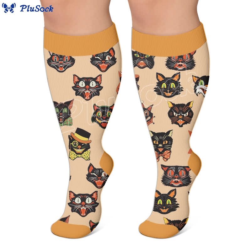 Chaussettes de compression grande taille à imprimé chat pastel - image 4