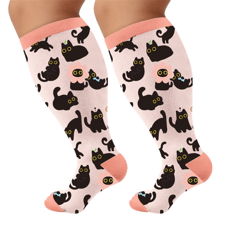 Chaussettes de compression grande taille à imprimé chat pastel - Rose (1 paire) - 4XL - image 6