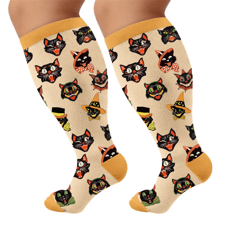 Chaussettes de compression grande taille à imprimé chat pastel - Abricot (1 paire) - 4XL - image 7
