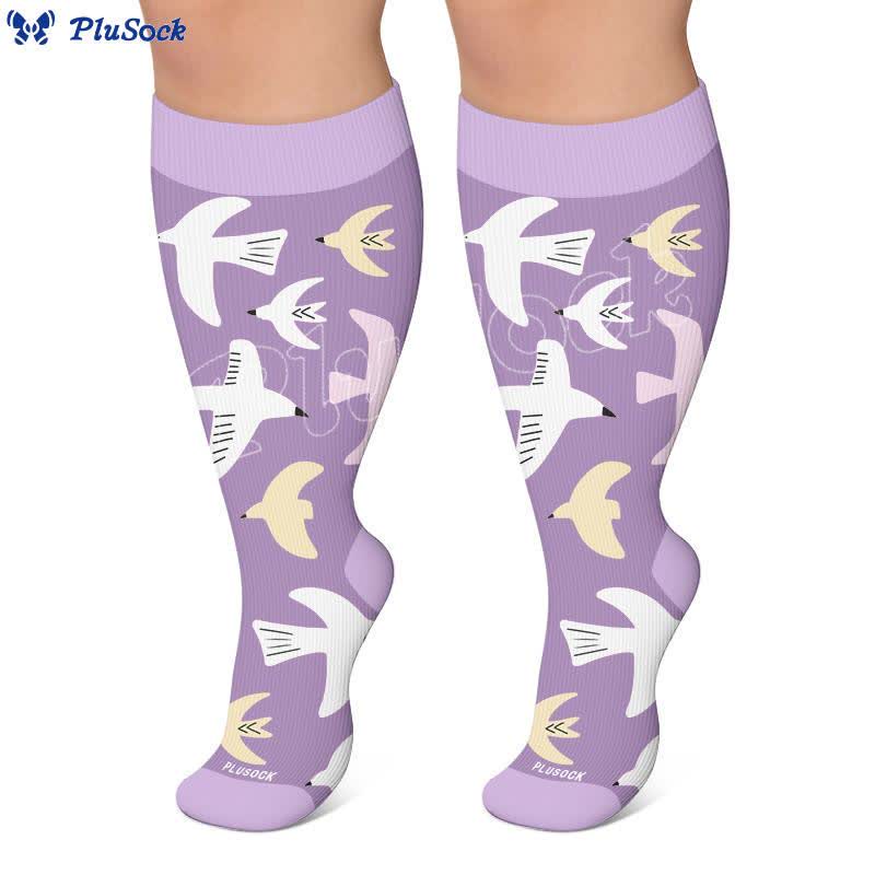 Chaussettes de compression grandes tailles à motifs d'oiseaux pastel - image 3