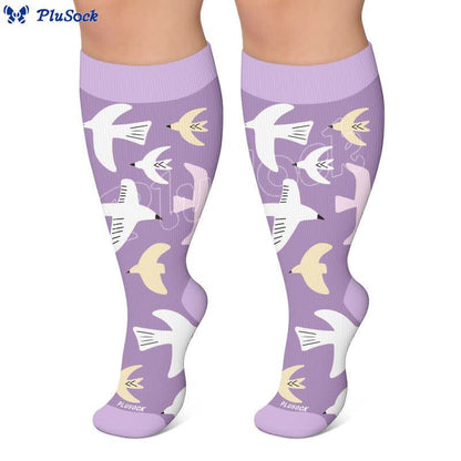 Chaussettes de compression grandes tailles à motifs d'oiseaux pastel - image 3