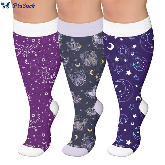 Chaussettes de compression violettes Chat Céleste grandes tailles - image 0