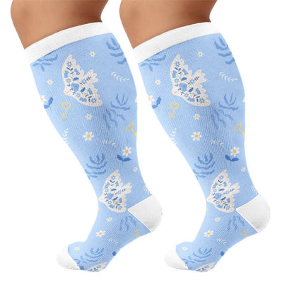 Chaussettes de compression grandes tailles à motifs d'oiseaux pastel - Bleu (1 paire) - 4XL - image 6
