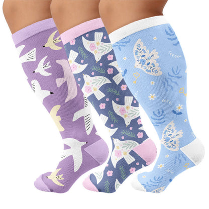 Chaussettes de compression grandes tailles à motifs d'oiseaux pastel - Multicolore (3 paires) - 4XL - image 1