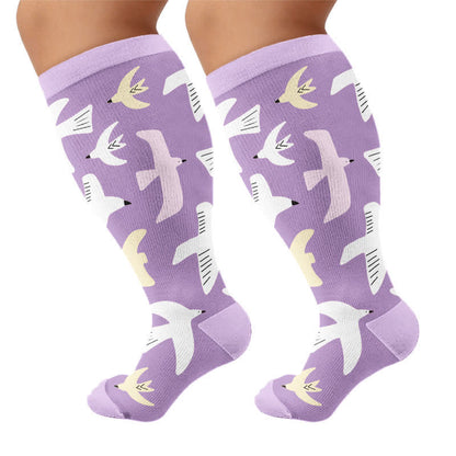 Chaussettes de compression grandes tailles à motifs d'oiseaux pastel - Violet (1 paire) - 4XL - image 5