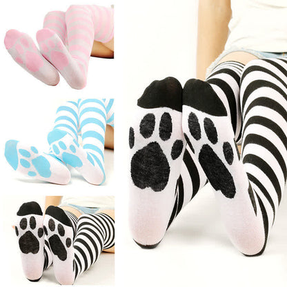 Chaussettes hautes à rayures en forme de pattes de chat (3 paires) - image 1