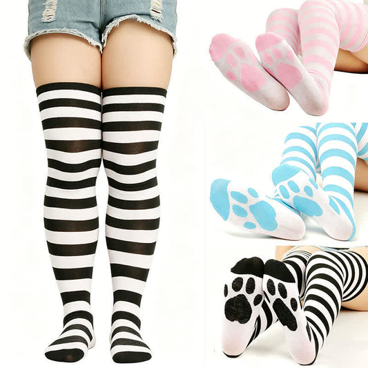 Chaussettes hautes à rayures en forme de pattes de chat (3 paires) - image 0