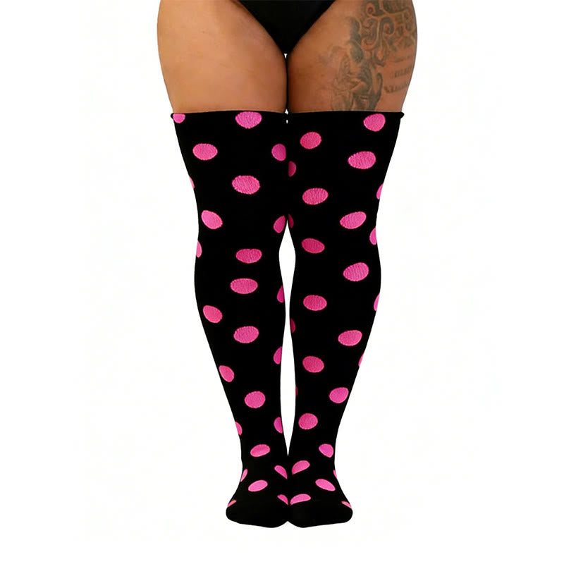 Chaussettes hautes à pois et rayures en forme de cœur - Fuchsia - One Size - image 8