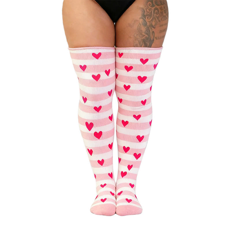 Chaussettes hautes à pois et rayures en forme de cœur - Rose - One Size - image 4