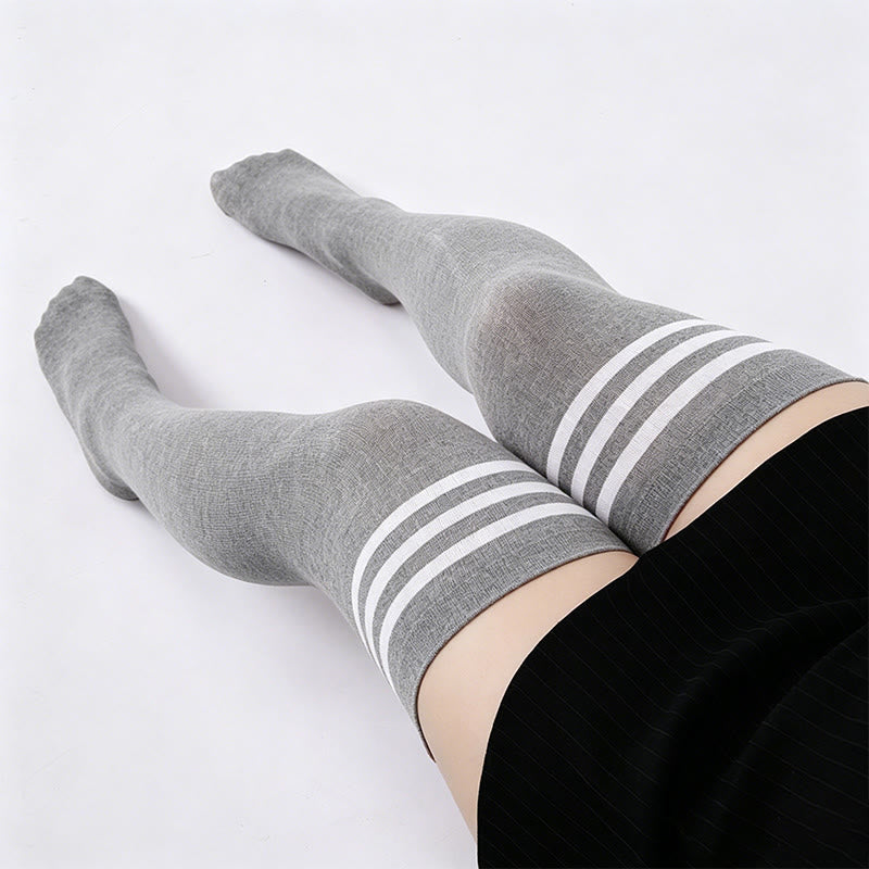 Chaussettes hautes à trois rayures (2 paires) - Gris - One Size - image 1