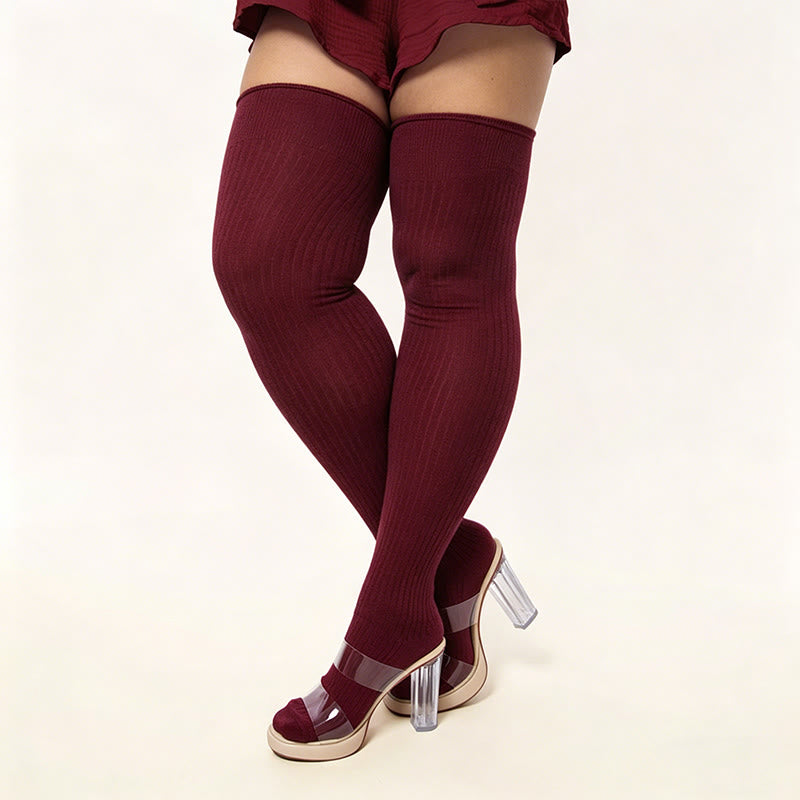 Chaussettes hautes de couleur bonbon - Vin - One Size - image 10