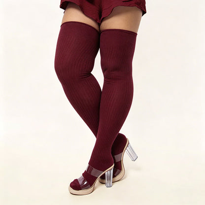 Chaussettes hautes de couleur bonbon - Vin - One Size - image 10