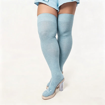 Chaussettes hautes de couleur bonbon - Bleu ciel - One Size - image 13