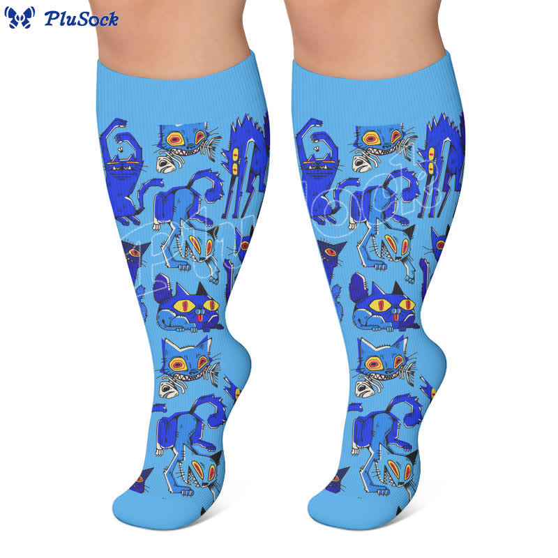 Chaussettes de compression grandes tailles à motif chat joueur - image 3