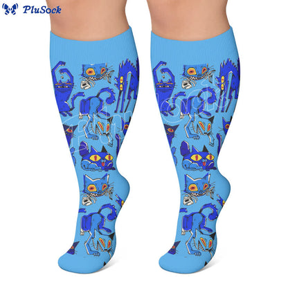 Chaussettes de compression grandes tailles à motif chat joueur - image 3