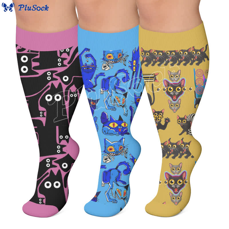 Chaussettes de compression grandes tailles à motif chat joueur - image 0