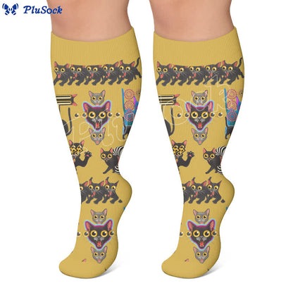 Chaussettes de compression grandes tailles à motif chat joueur - image 4