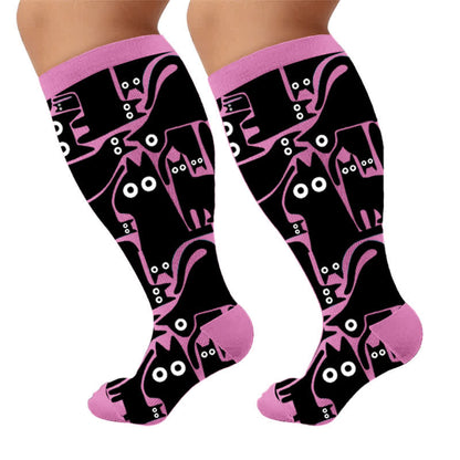 Chaussettes de compression grandes tailles à motif chat joueur - Rose (1 paire) - 4XL - image 5