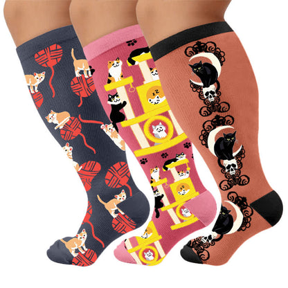 Chaussettes de compression Night Cat grande taille - Multicolore (3 paires) - 4XL - image 1