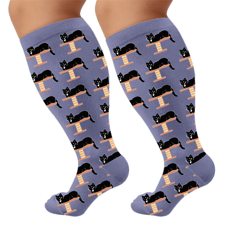 Chaussettes de compression grandes tailles à motif empreintes de pattes - Violet (1 paire) - 4XL - image 7