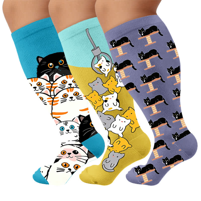 Chaussettes de compression grandes tailles à motif empreintes de pattes - Multicolore (3 paires) - 4XL - image 1