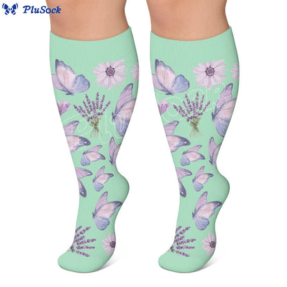 Chaussettes de compression grandes tailles à fleurs pastel et papillon - image 2