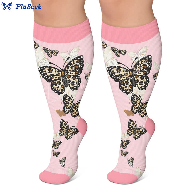 Chaussettes de compression grandes tailles à fleurs pastel et papillon - image 3