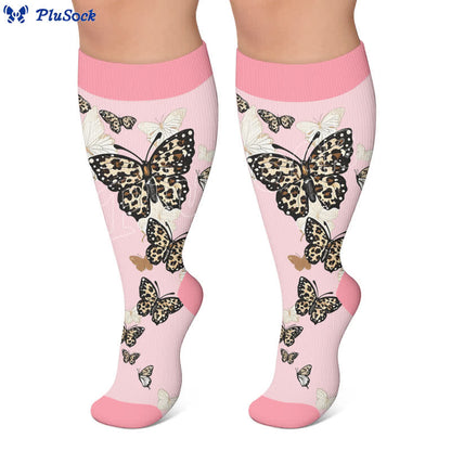 Chaussettes de compression grandes tailles à fleurs pastel et papillon - image 3