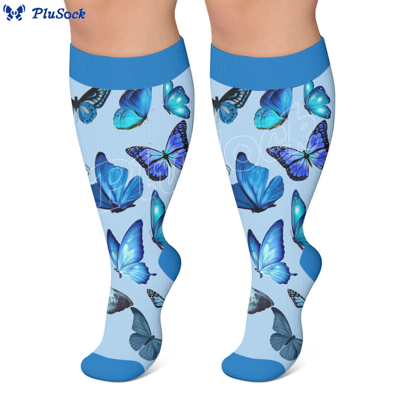 Chaussettes de compression grandes tailles à fleurs pastel et papillon - image 4