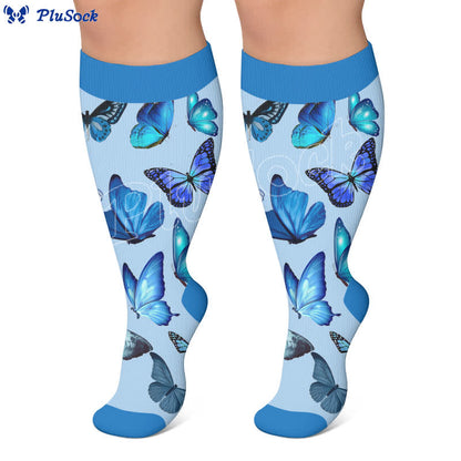 Chaussettes de compression grandes tailles à fleurs pastel et papillon - image 4
