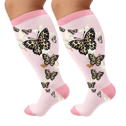 Chaussettes de compression grandes tailles à fleurs pastel et papillon - Rose - 4XL - image 6