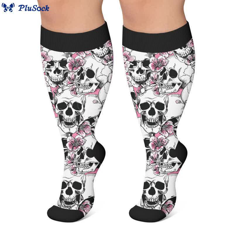Chaussettes de compression grandes tailles à motif gothique Fuchsia et crâne - image 4
