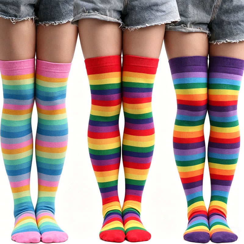 Chaussettes hautes à rayures arc-en-ciel - image 2