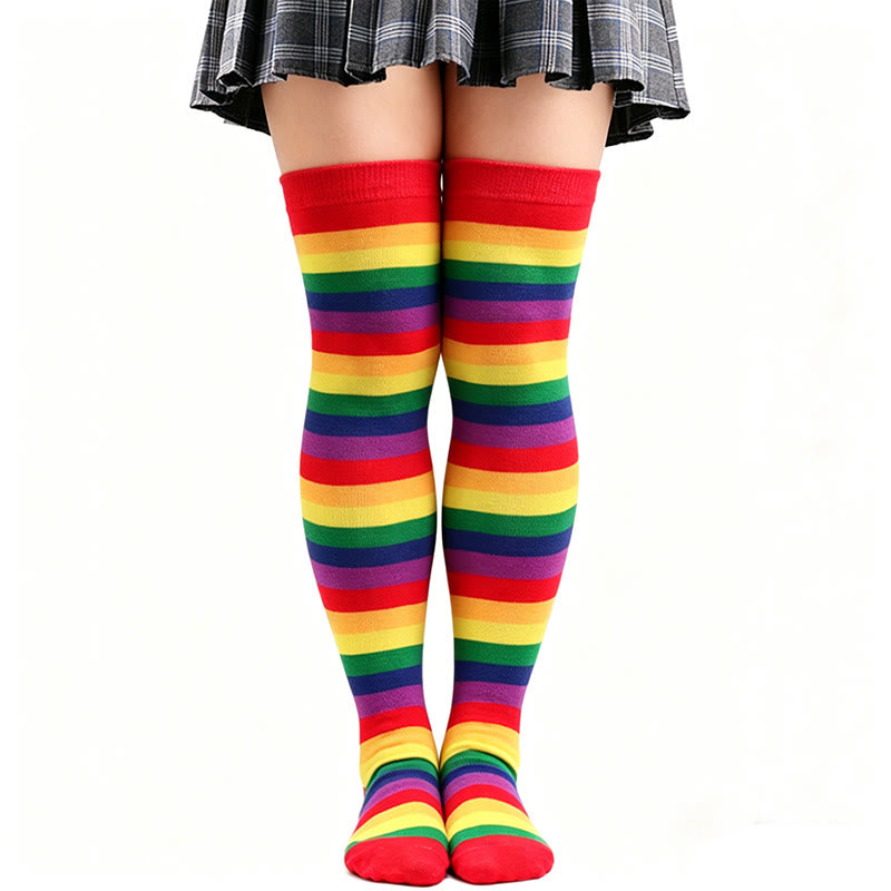 Chaussettes hautes à rayures arc-en-ciel - C - One Size - image 5