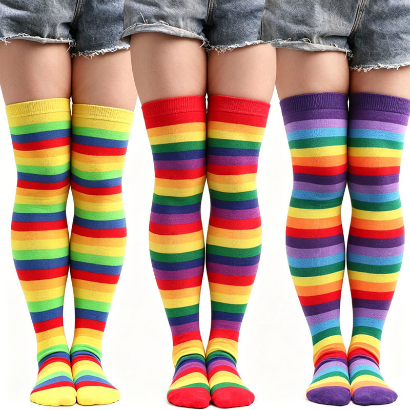 Chaussettes hautes à rayures arc-en-ciel - image 1