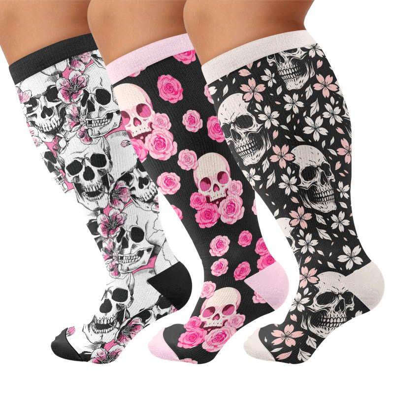 Chaussettes de compression grandes tailles à motif gothique Fuchsia et crâne - Multicolore (3 paires) - 4XL - image 1