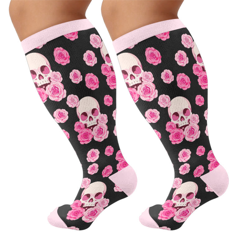 Chaussettes de compression grandes tailles à motif gothique Fuchsia et crâne - Rose (1 paire) - 4XL - image 5