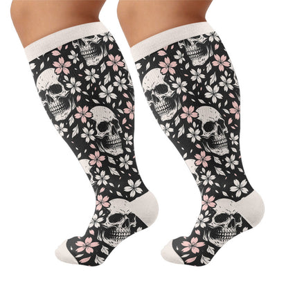 Chaussettes de compression grandes tailles à motif gothique Fuchsia et crâne - Noir (1 paire) - 4XL - image 6