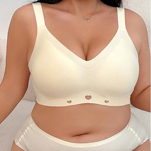 Soutien-gorge sans armatures à col en V souple et sans coutures - Beige - 4XL - image 0
