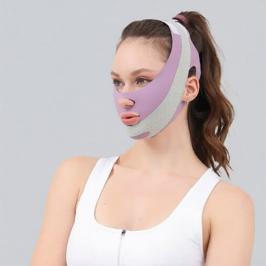 Bandage facial raffermissant élastique double face en V - Violet - image 0