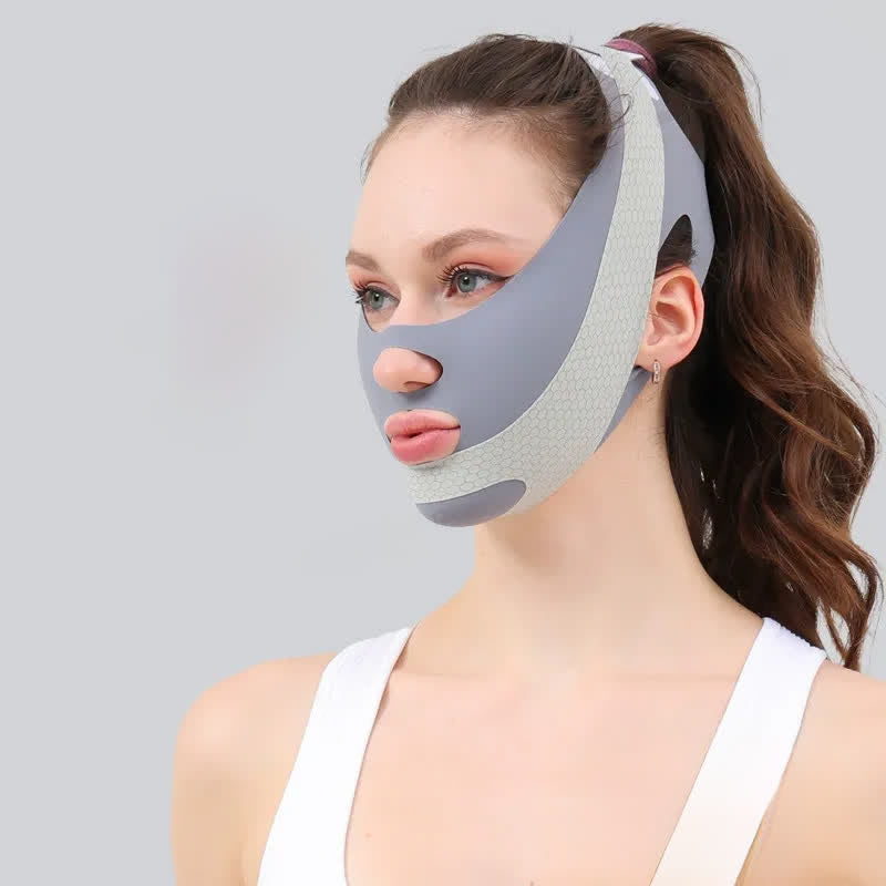 Bandage facial raffermissant élastique double face en V - Gris - image 2